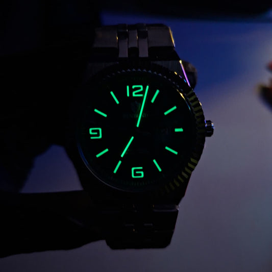Reloj Hombre BINBOND 8181 Emerald Green Acero Inoxidable Luminiscente Broche Mariposa