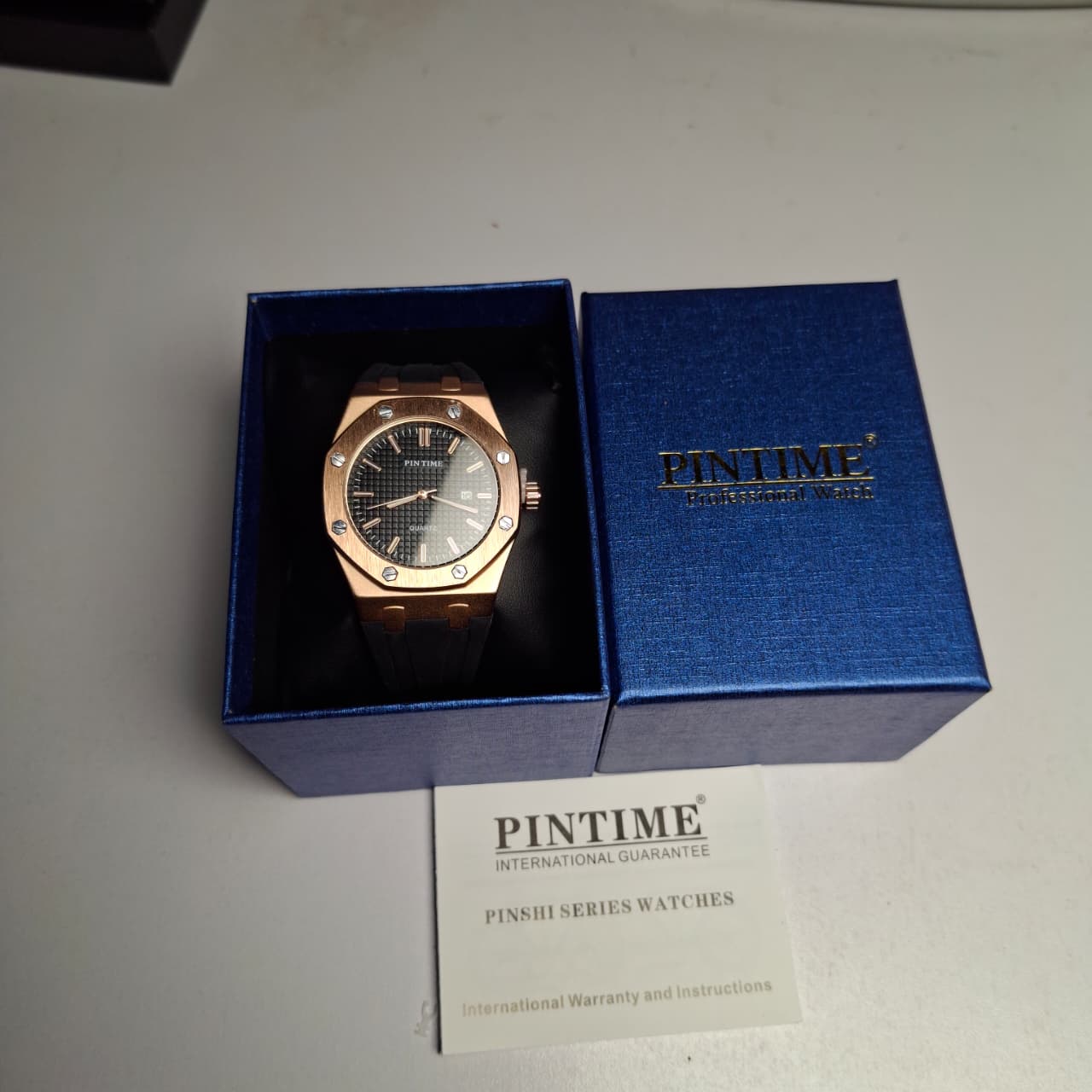 Reloj Hombre PIN TIME Rose Gold Correa Caucho Luminiscente Fecha 41mm