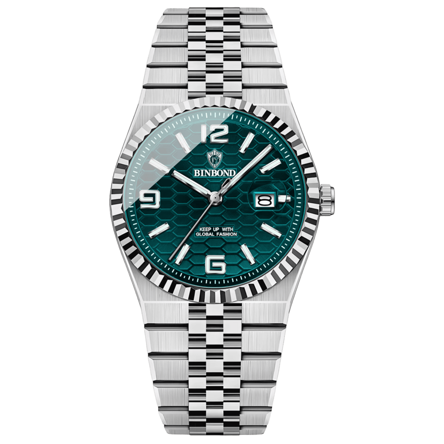 Reloj Hombre BINBOND 8181 Emerald Green Acero Inoxidable Luminiscente Broche Mariposa