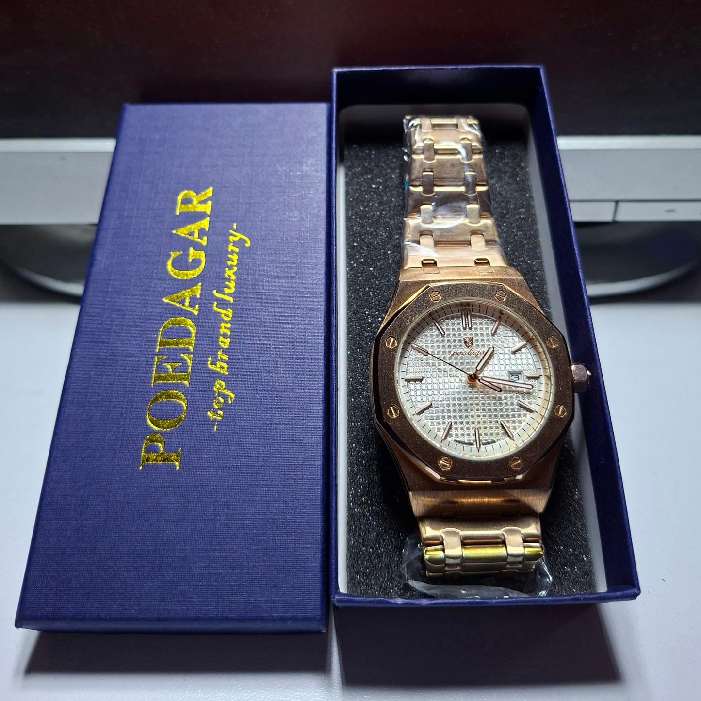 Reloj Hombre POEDAGAR 924 Rose Gold Acero Inoxidable Luminiscente Cuarzo Fecha
