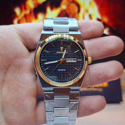 Reloj Hombre POEDAGAR 821 Bisel Dorado Carátula Azul Acero Inoxidable Luminiscente Broche Mariposa