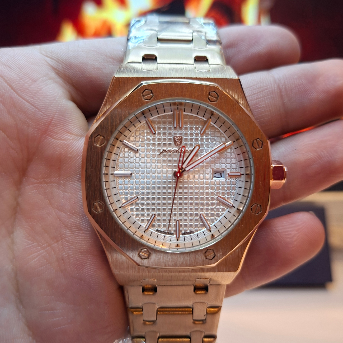 Reloj Hombre POEDAGAR 924 Rose Gold Acero Inoxidable Luminiscente Cuarzo Fecha