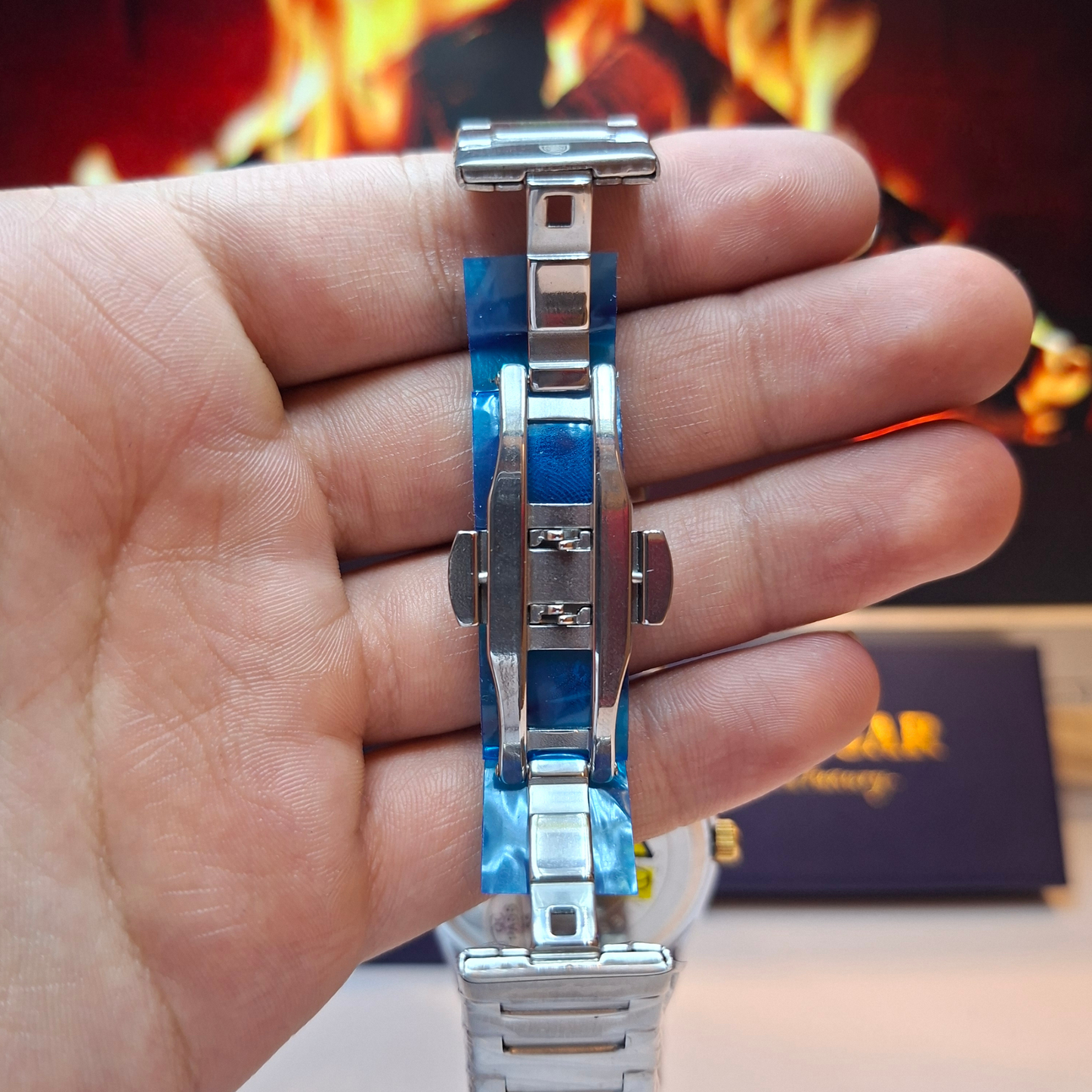 Reloj Hombre POEDAGAR 821 Bisel Dorado Carátula Azul Acero Inoxidable Luminiscente Broche Mariposa