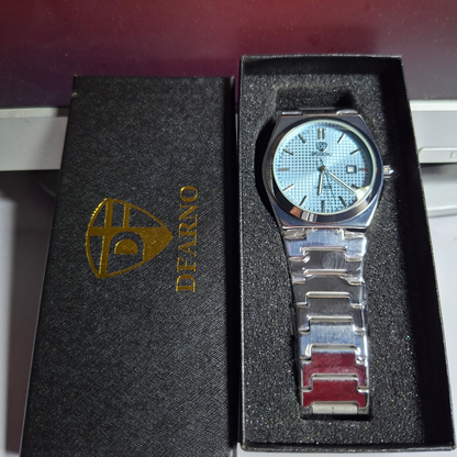 Reloj Hombre DFARNO Ice Blue Acero Inoxidable Luminiscente Broche Mariposa Cuarzo Fecha