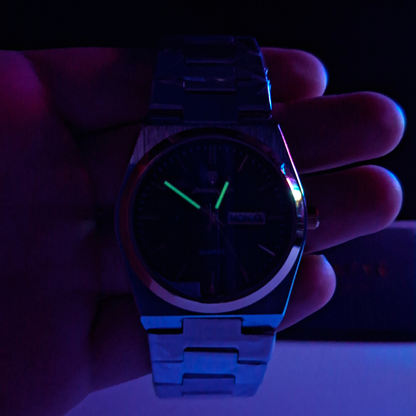Reloj Hombre POEDAGAR 821 Bisel Dorado Carátula Azul Acero Inoxidable Luminiscente Broche Mariposa