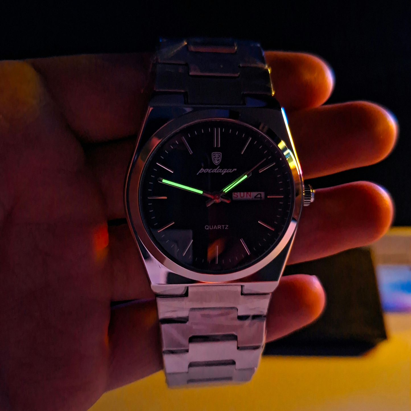 Reloj Hombre POEDAGAR 930 Carátula Negra Acero Inoxidable Luminiscente Broche Mariposa