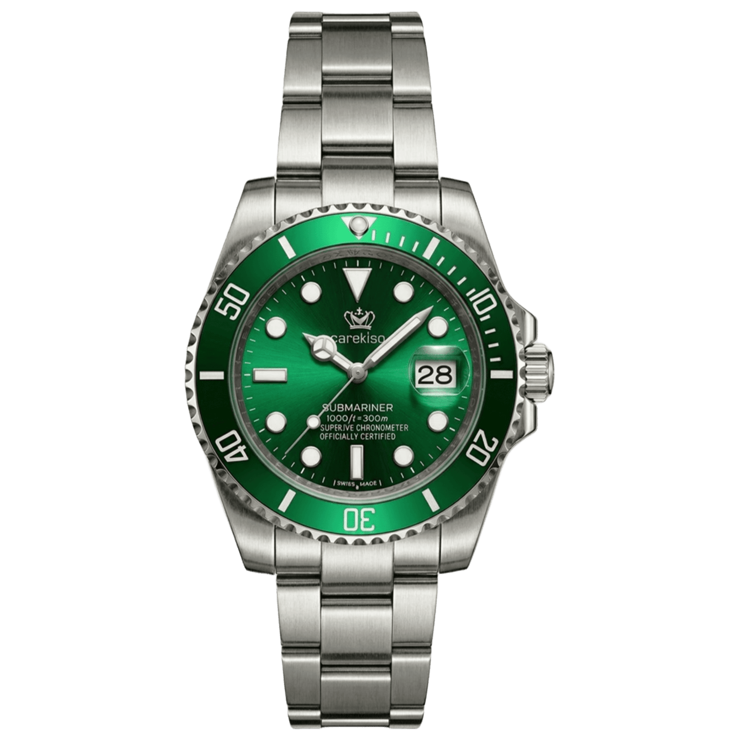 Reloj Hombre Carekiso 901 Verde Bisel Giratorio Acero Inoxidable Luminiscente Estilo Submariner