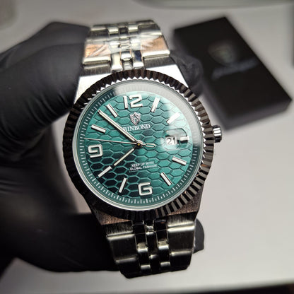 Reloj Hombre BINBOND 8181 Emerald Green Acero Inoxidable Luminiscente Broche Mariposa