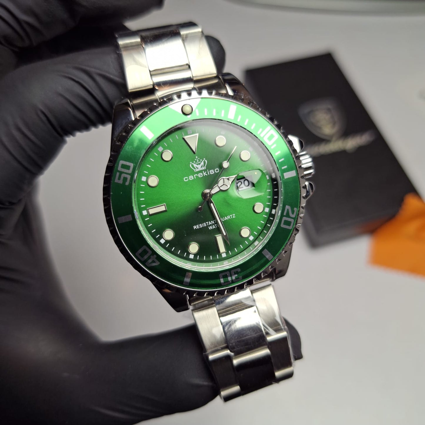 Reloj Hombre Carekiso 901 Verde Bisel Giratorio Acero Inoxidable Luminiscente Estilo Submariner