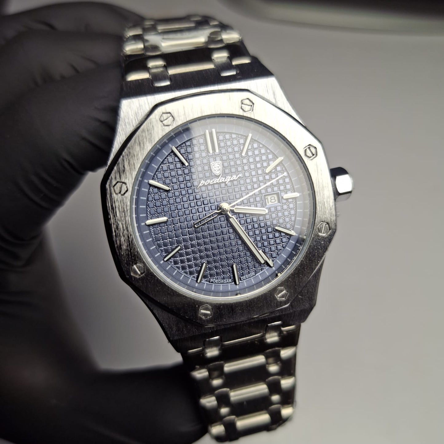 Reloj Hombre POEDAGAR 924 Azul Plateado Acero Inoxidable Cuarzo Fecha Luminiscente