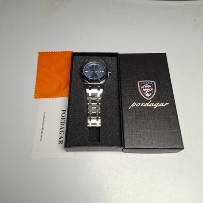 Reloj Hombre POEDAGAR 924 Azul Plateado Acero Inoxidable Cuarzo Fecha Luminiscente