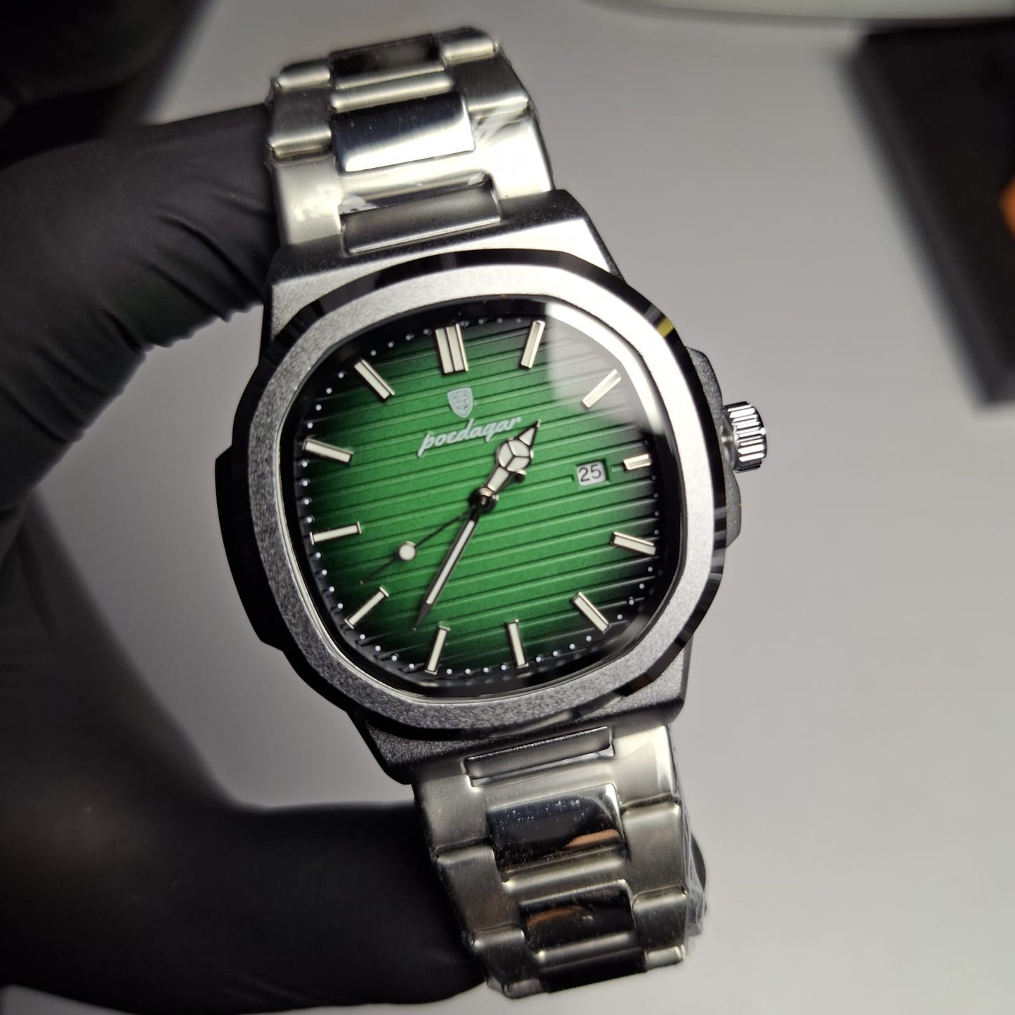 Reloj Hombre POEDAGAR 613 Carátula Verde Acero Inoxidable Luminiscente Broche Mariposa