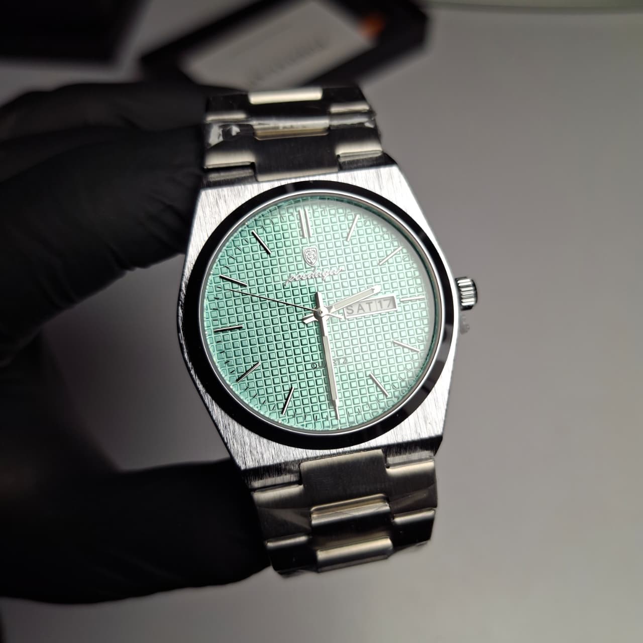 Reloj Hombre POEDAGAR 821 Tiffany Blue Carátula Azul Menta Acero Inoxidable Luminiscente Broche Mariposa