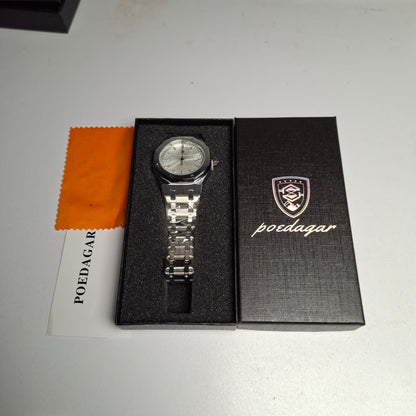 Reloj Hombre POEDAGAR 924 Carátula Blanca Plateado Acero Inoxidable Luminiscente Cuarzo Fecha