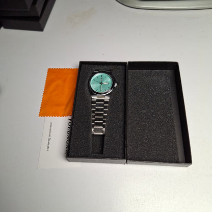 Reloj Hombre POEDAGAR 821 Tiffany Blue Carátula Azul Menta Acero Inoxidable Luminiscente Broche Mariposa