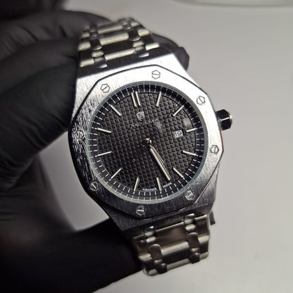 Reloj Hombre POEDAGAR 924 Carátula Negra Plateado Acero Inoxidable Cuarzo Fecha