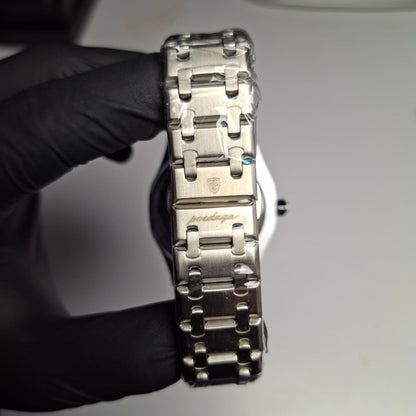Reloj Hombre POEDAGAR 924 Carátula Negra Plateado Acero Inoxidable Cuarzo Fecha