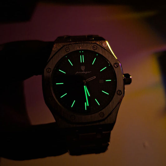 Reloj Hombre POEDAGAR 924 Carátula Negra Plateado Acero Inoxidable Cuarzo Fecha