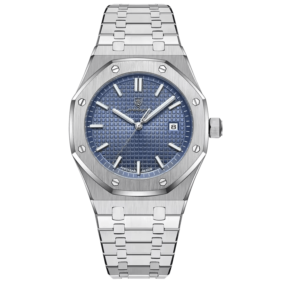 Reloj Hombre POEDAGAR 924 Azul Plateado Acero Inoxidable Cuarzo Fecha Luminiscente