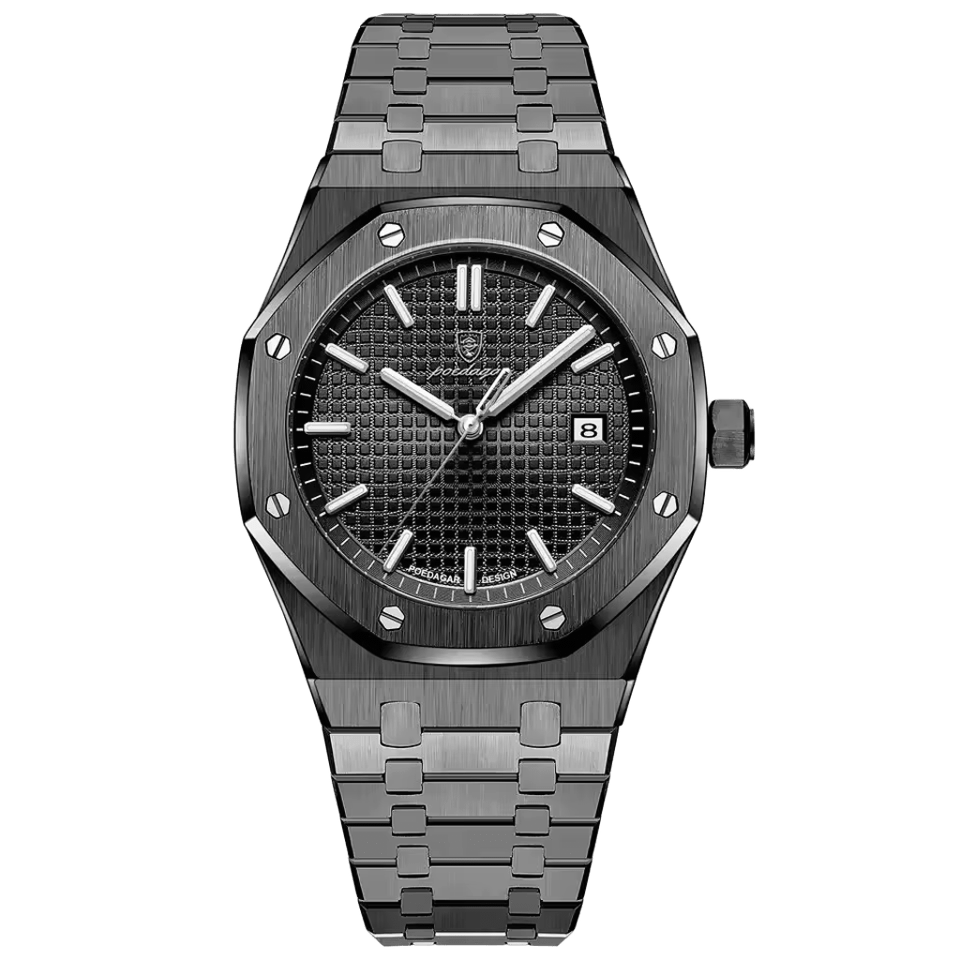 Reloj Hombre POEDAGAR 924 Total Black Acero Inoxidable Cuarzo Fecha Luminiscente
