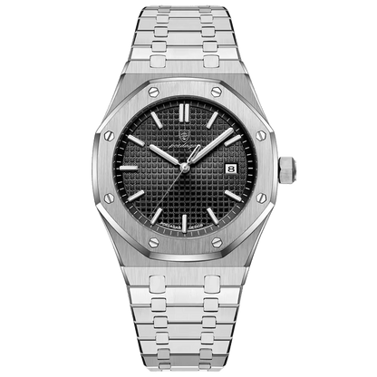 Reloj Hombre POEDAGAR 924 Carátula Negra Plateado Acero Inoxidable Cuarzo Fecha