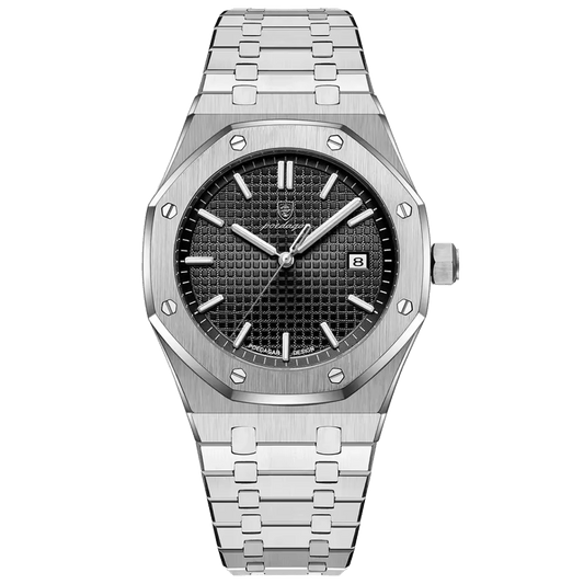 Reloj Hombre POEDAGAR 924 Carátula Negra Plateado Acero Inoxidable Cuarzo Fecha