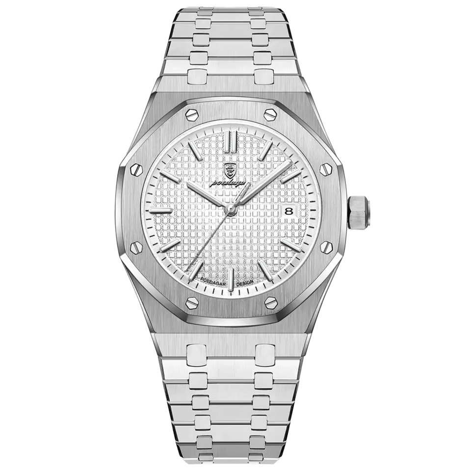 Reloj Hombre POEDAGAR 924 Carátula Blanca Plateado Acero Inoxidable Luminiscente Cuarzo Fecha