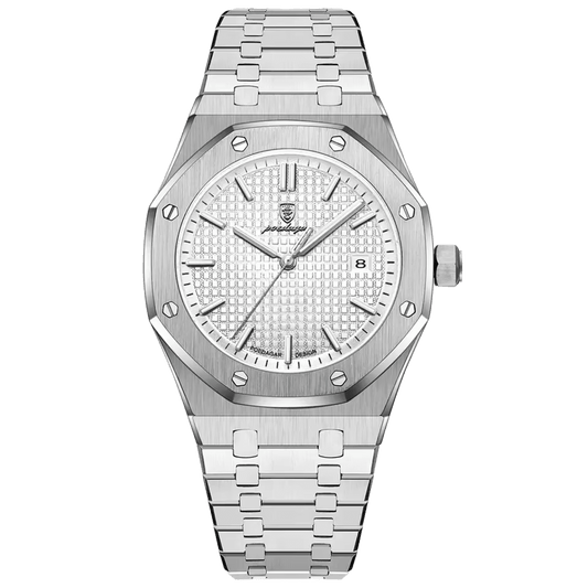 Reloj Hombre POEDAGAR 924 Carátula Blanca Plateado Acero Inoxidable Luminiscente Cuarzo Fecha