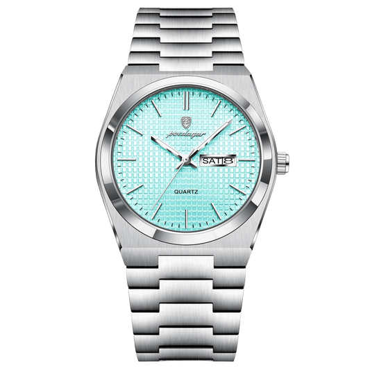 Reloj Hombre POEDAGAR 821 Tiffany Blue Carátula Azul Menta Acero Inoxidable Luminiscente Broche Mariposa