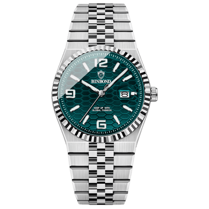 Reloj Hombre BINBOND 8181 Emerald Green Acero Inoxidable Luminiscente Broche Mariposa