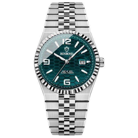 Reloj Hombre BINBOND 8181 Emerald Green Acero Inoxidable Luminiscente Broche Mariposa