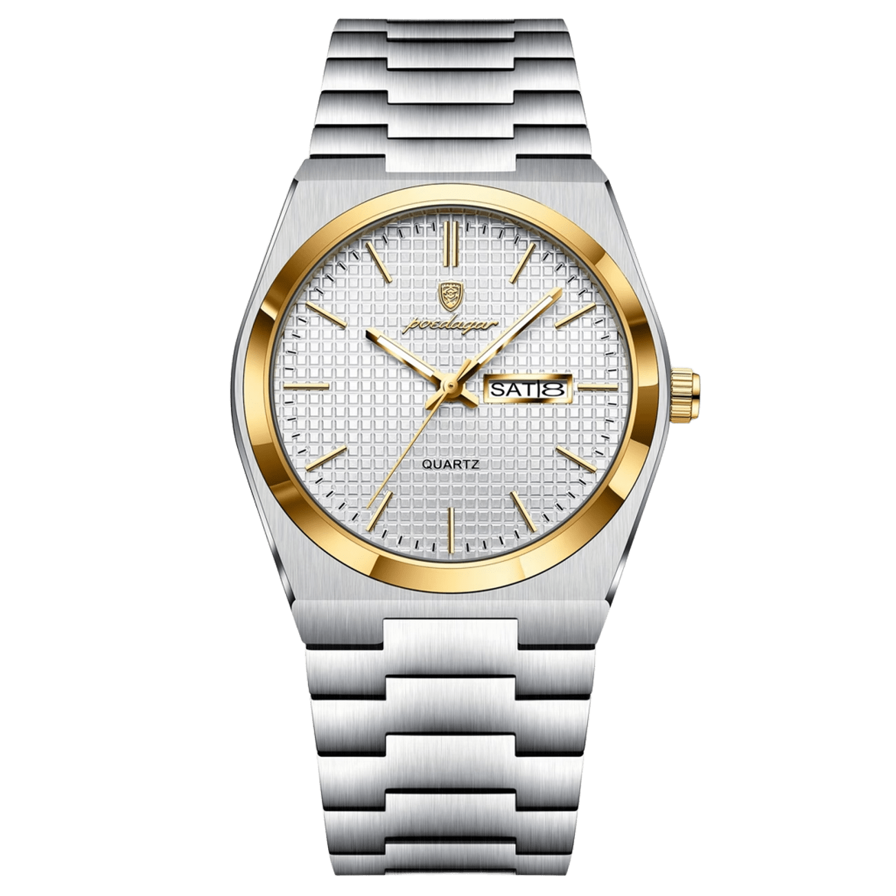 Reloj Hombre POEDAGAR 821 Bisel Dorado Carátula Blanca Acero Inoxidable Luminiscente Broche Mariposa