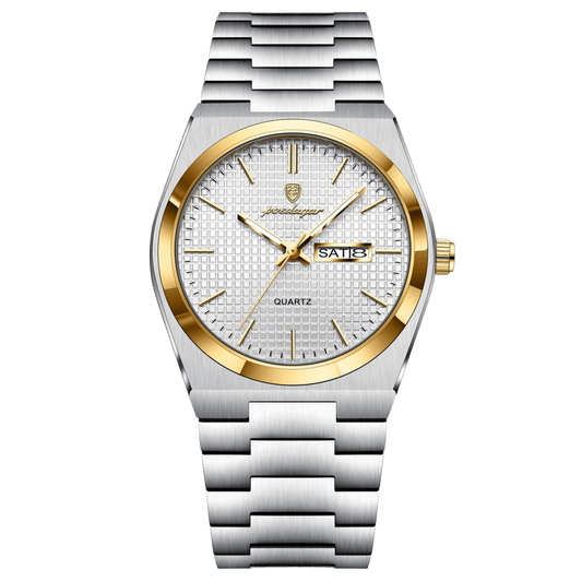 Reloj Hombre POEDAGAR 821 Bisel Dorado Carátula Blanca Acero Inoxidable Luminiscente Broche Mariposa