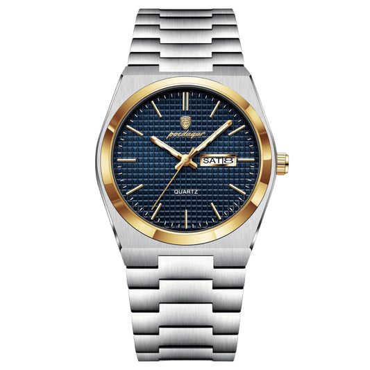 Reloj Hombre POEDAGAR 821 Bisel Dorado Carátula Azul Acero Inoxidable Luminiscente Broche Mariposa